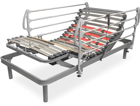 amuéblate online Flexipro Elektrobett mit 5 Ebenen und verstärkter Struktur + Klappgeländer-Set - ergonomisch, zuverlässig und leise, Deutscher Motor, 90 x 200 cm