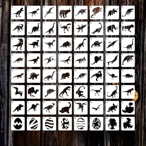 64 Stück Tieren Schablonen,Dinosaurier Zeichenschablonen Aus Kunststoff Diy Zeichnen Airbrush Schablonen FüR Wände, Möbel Dekoration