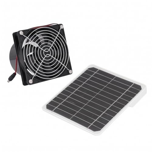 Soldriven Frånluftsfläkt med Batterilåda, Solfläktsats för utomhusmiljö, Ventilationsfläkt för Skjul, Husdjurshus, Vind