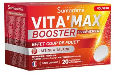 Santarome VITA'MAX - Booster Effervescent Caféine & Taurine, 20 Comprimés
