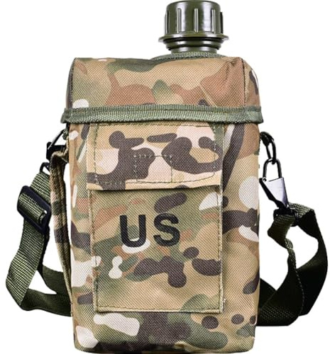 Dianzan Bollitore per Bottiglia d'Acqua Militare in PVC 2 L con Borsa per Bollitore Borraccia Militare Combattimento Militare per Caccia, Escursionismo, Campeggio, Viaggi