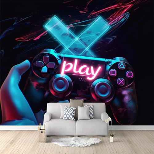 Gamer Controller Black Wall Decor Mural 400x280 cm NonWoven Waterproof Wallpaper for Living Room TV Backdrop Gaming Poster Decor