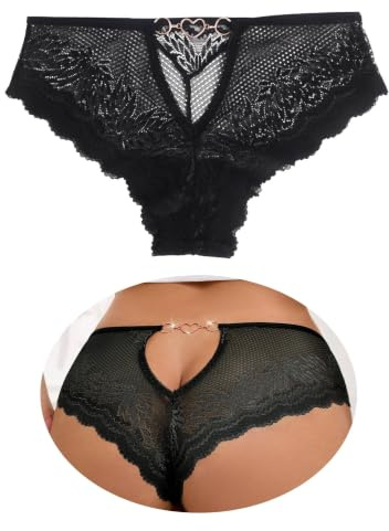 comeondear Brazilian Slip Damen Tanga Sexy Spitze Erotische Höschen Reizwäsche Panty Unterhosen Große Größen Mollige Frauen Unterwäsche Set Mini Thong Low Rise Dessous Lace Underwear Women(Schwarz,S)