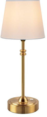ONEWISH Lampada ricaricabile, lampada da tavolo senza fili da 4000 mAh a batteria, dimmerabile continuamente, lampada da comodino piccola al tatto con paralume in tessuto, luce ambientale calda 2700 K