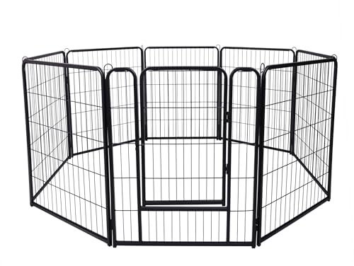 XMTECH 8-teilig Welpenlaufstall Freilaufgehege Hundelaufstall, Welpenauslauf mit 1 Türen & 7X Erdanker, flexibel und faltbar, Welpengitter für Wohnung & Garten, 80cm hoch