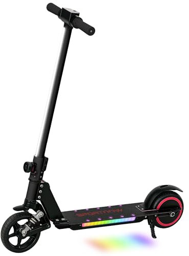 SPORTNOW Electric Scooter for Kids, Foldable E Scooter for Age 6-14 with Dual Brakes, Up to 14 KM/H, Maximum Range 6 KM, 6.8kg Lightweight, Front Suspension, LED Colourful Lights, Black