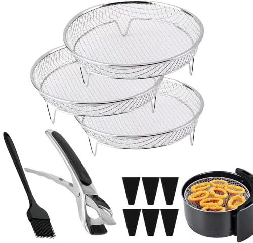 Griglia Per Friggitrice Ad Aria a 3 Strati, Rack Per Disidratatore Per Friggitrice Ad Aria Rotondo, Griglia In Acciaio Inox Impilabile, Accessori Friggitrice Ad Aria, Adatto Per Forni, Microonde