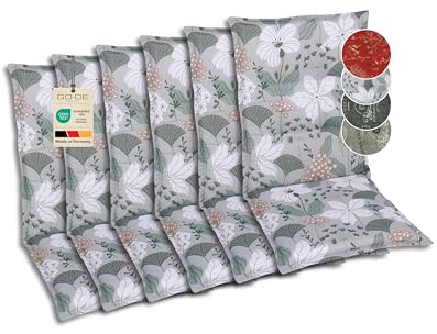 GO-DE Textil Bequeme und attraktive Polsterauflagen für Mittellehner-Gartenstühle (6er-Set, Ginkgoblatt grün, Mittellehner)