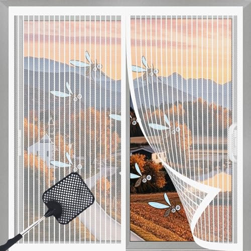 Magnetica Tenda Termica Isolante 114 x 130 cm, Rete Fine, Si Chiude da Sola - Non Accorciabile, Anti Freddo, Oscuramento, Insonorizzazione, Zanzariera Tenda, per Porte e Finestre, Bianco