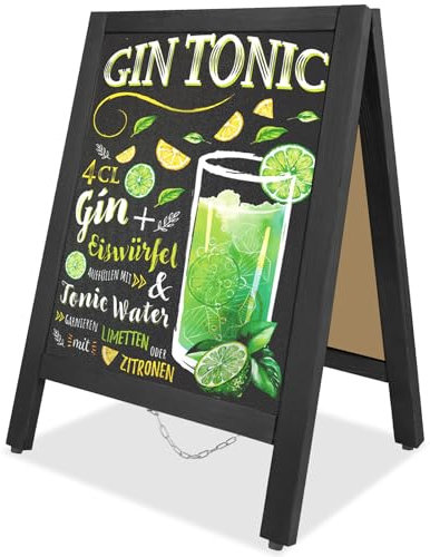 VAIIGO Wooden A-Frame Chalkboard Sign 43x65cm - Double-Sided Freestanding Magnetic Blackboard, Outdoor Pavement Sandwich Menu Advertising Board for Restaurant, Café, Shop, Wedding, Party - Black