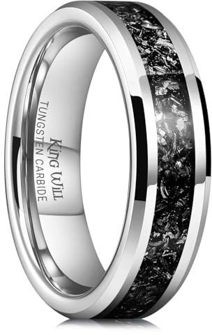King Will Alliance pour homme en carbure de tungstène noir/argent 6 mm 8 mm avec incrustation de fragments bleus, rouges, dorés, violets, bords biseautés, R 1/2(59.53mm), Carbure de tungstène, Pas de