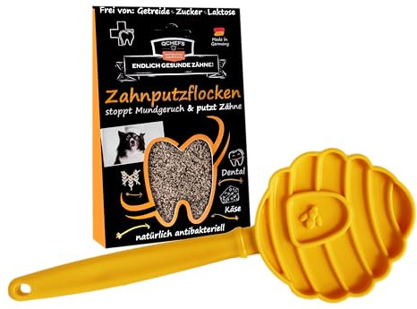 QCHEFS Lick Stick Gelb & Zahnputzflocken Hund Schleckmatte fürs Training | Als Schleckmatte to Go, Leckerli fürs Training gegen Stress, Clicker Hundetraining