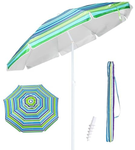 Ombrellone Da Spiaggia 180CM Grande Ombrellone Bastone Ø32 Mm Anti Uv 50+ Inclinabile 30°Ombrello Parasole Da Esterno Con Palo Inclinabile In Alluminio Ombrellone Portatile Con Sacca In Tessuto