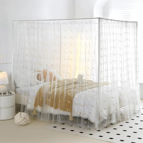WANFASO Betthimmel, weiße Galaxie, goldene Pailletten, Betthimmel, Betthimmel, Betthimmel, Betthimmel, Betthimmel, Betthimmel, Betthimmel, für Erwachsene, Kinder, Queen-Size-Bett