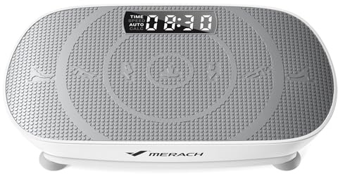 MERACH Pedana Vibrante Dimagrante, Pedana Vibrante Silenziosa e Compatta per Modellare il Corpo e Rilassarsi, Con Comodo Cuscinetto in Silicone, Display a LED e Telecomando (Grigio)