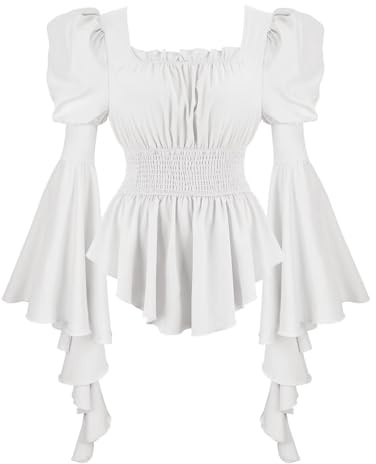 Grebrafan Women Renaissance Shirt Off Shoulder Pirate Blouse M White