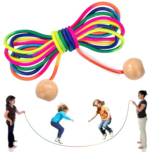Yesaler Springseil Kinder Mehrspieler Verstellbare Seilspringen Fitness mit Hölzerne Kugelgriff 5m Springseil Lang für Schule Sportliche