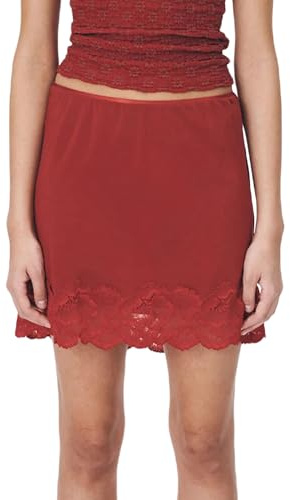 Kouoybt Half Slips for Women Underskirt Dress Lace Trim Mini Skirt Extender Above Knee Half Slip Elastic Waist Underskirts (A-Red, M)