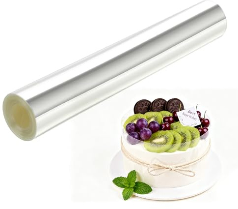 BUCOMTU Tortenrandfolie 30cm hoch, 10m Transparent Tortenfolie,Tortenrandfolie, Wiederverwendbare Acetat Folie, Perfekt für Tortendekoration, Gelee, Mousse-Torten und Desserts