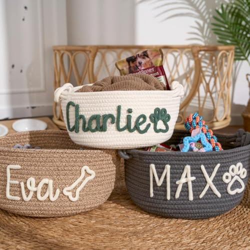 Andisijq Hundespielzeugkorb, Geschenkkorb aus Baumwollseil mit Haustiername, personalisierte Aufbewahrungsbox für Hunde, Katzen, Spielzeug, Mäntel, Kleidung, Decken, Geschenk