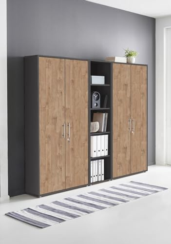 Schrankwand TABOR 10 Büroregal Aktenschränke Büroschrank abschließbar in diversen Farbvarianten (anthrazit/Gold Harbor Oak)