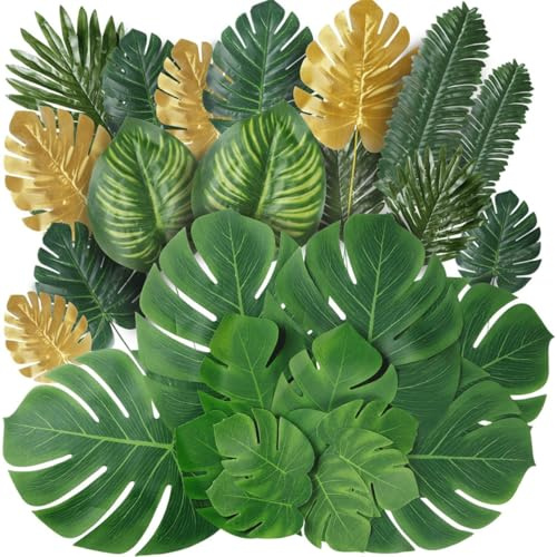 KARLOR 30-teilig künstliche Monstera-Blätter Set, Tropische Palmblätter künstliche Blätter Kunstblätter Deko Basteln Hawaii Hochzeit Tisch Fotografie Dekoration Partyzubehör