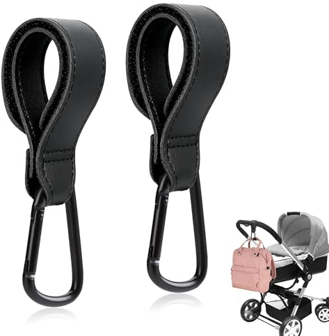 Leather Buggy Clips,2PCS Universal Pram Hooks Pram Clips Pram Accessories,Pushchair Accessories Pushchair Bag Hook Buggy Bag Clip Stroller Hook Stroller Shopping Bag and Diaper Bag Holder