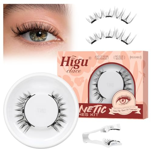 Higu clace Ciglia Finte Magnetiche Naturali, Ciglia Finte Magnetiche con applicatore, facile da indossare e rimuovere (LASH-B)