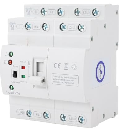 aqxreight Mini ATS, Interruptor de Transferencia Manual Automático 4P 80A para Fuente de Alimentación del Generador, con Compatibilidad con Red Eléctrica Dual, Conmutación Poco Frecuente