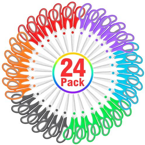 24 Pack Scissors Bulk, 8 Inch Sharp Scissors All Purpose for Office School Classroom, Shear Fabric Sewing Craft Cutting Paper for Adults Teachers Students, School Supplies for Right/Left Handles