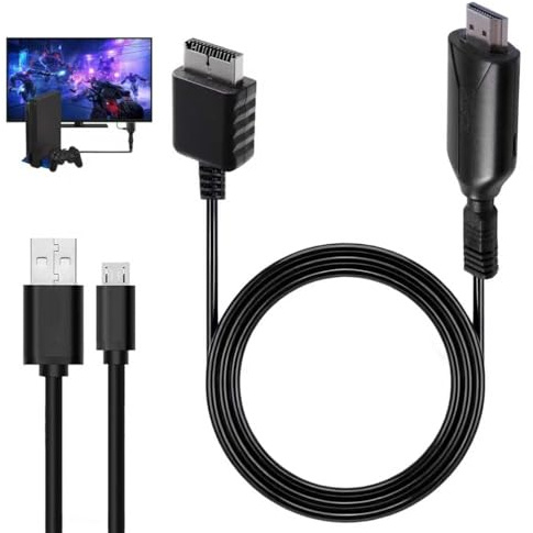 Câble Adaptateur Convertisseur PS2 vers HDMI avec Câble Dalimentation USB | Câble Convertisseur PS1/PS2 to HDMI pour TV Vidéo Audio HD D'interface Multimédia 720P/1080P pour Consoles de Jeu (Cordon 1M)