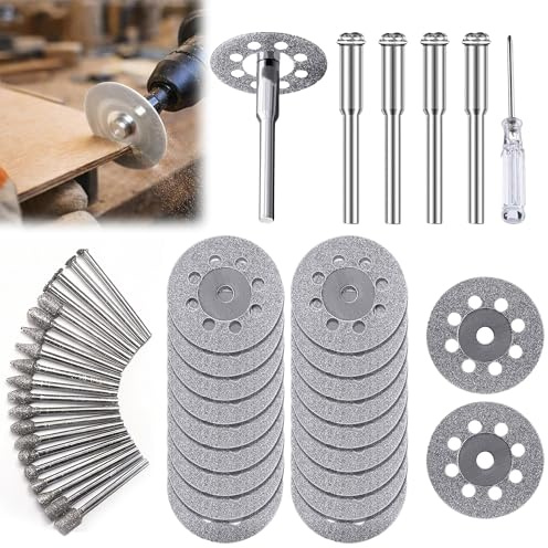 20 Stück Mini Trennscheiben Metall 22 mm - 4 Dorne à 3 mm und 20 Frässtifte | Trennscheibe Sägeblatt Set für Glas, Stein, Fliesen und Holz
