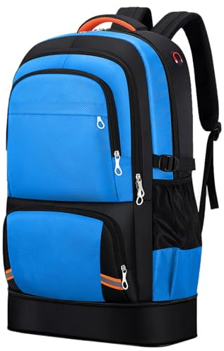 Nayubo 65L Hiking Backpack for Men Waterproof Expandable Travel Backpack Carry On Backpack Casual Daypack Large Rucksack for Camping Outdoor Sports Trekking (Blue)