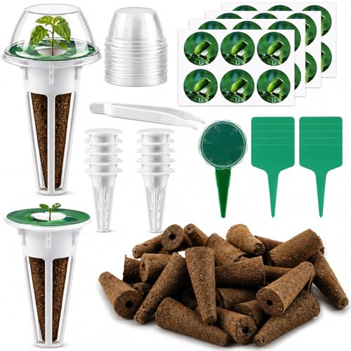 Qibivfo Kit de culture hydroponique - 108 pièces - Éponges de croissance avec paniers de plantation, couvercles et étiquettes, accessoires hydroponiques d'intérieur et de jardin, éponges de rechange