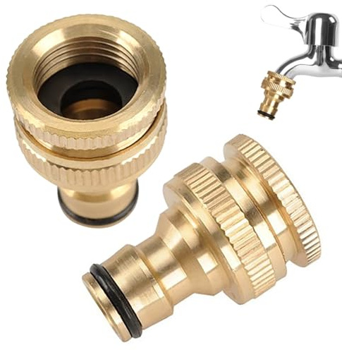 Simsky Conector Rápido de Manguera de Jardín de Latón Macizo 2 Piezas, Adaptador de Grifo Roscado Exterior de 1/2 3/4 Pulgadas, Accesorio de Riego Duradero para Exteriores y Lavado