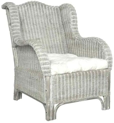 fadaoet Sessel mit Kissen Grau Natürliches Rattan und Leinen 86,5x66x89 cm Wohnzimmer Sofa Set komfortabel und freundlich für entspannte Living Momente