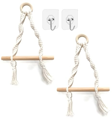 2 Stück Toilettenpapierhalter Ohne Bohren Beige Boho WC Rollenhalter | und Toilettenpapier Halterung für Badezimmer Wandhängend Makramee Design Dekorativ Stabil Platzsparend für Gäste WC