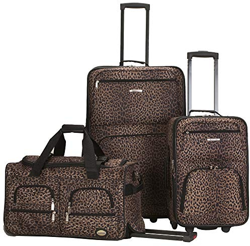 Rockland Set di valigie da 3 pezzi, trasparente, set di valigie da 3 pezzi, Leopard, Taglia unica, Melbourne Hardside - Trolley espandibile con ruote girevoli
