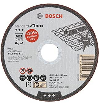 Bosch Professional 1x Mola da Taglio Diritta Standard for Inox (per Acciaio Inox, Ø 125 x 1 mm, Accessori Smeriglatrici Angolari)