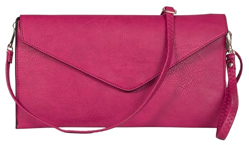 Mabel Women's Wristlets Clutch Bag - Faux Leather with Long Adjustable Strap and Fabric Lining - Evening Shoulder Purse Bag - Piper [Hot Pink]