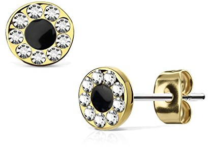 beyoutifulthings Damen 1 Paar Ohringe Ohrringe Set Stecker Edelstahl Chirurgenstahl Rund Schwarz Center clear Zirkonia gold silber roségold