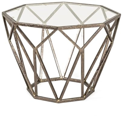HAKU Beistelltisch Bronze Metall Couchtisch Sicherheitsglas 8 mm - Maße: B 55 x H 38 x T 55 cm Style: Art Deco