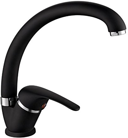 ambrosiana SEI1406BLA Rubinetto miscelatore lavello cucina/lavanderia con canna alta Ambrosiana serie Sei in ottone color nero con areatore a risparmio idrico, nero