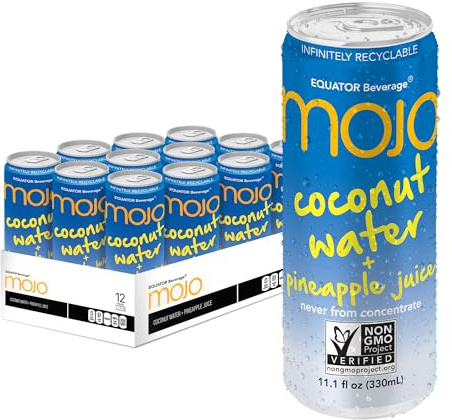 MOJO Coconut Water + Pineapple Juice | Hydration Drink & Sports Drink | Electrolytes Beverage 1043 mg | Vitamin B & C | Hydration Drink for Skin & Body | 11.1 Oz (Pack Of 12)
