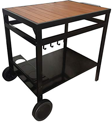 Happy Garden Desserte Aveiro Noire pour Plancha, Structure Acier et Plateau Bois, avec Roues et Poignée de Déplacement