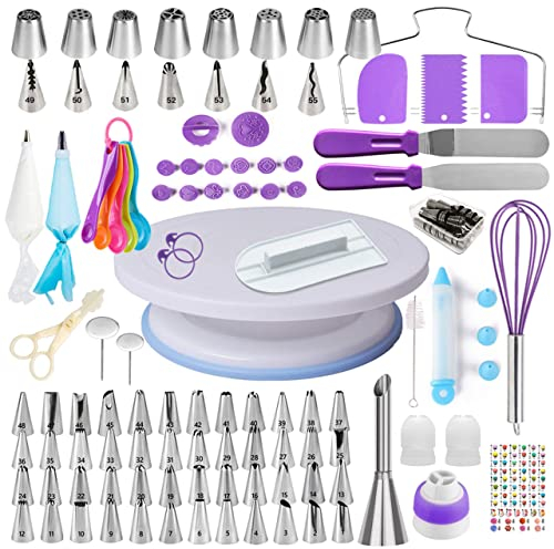 Cake Decorating Kit,137pcs Cake Decorating Supplies with Cake Turntable for Decorating,Pastry Piping Bag,Russian Piping Tips Baking Tools, Cake Baking Supplies for Beginners