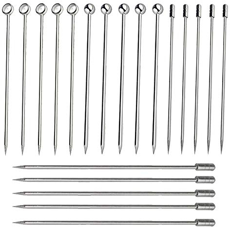 Sweieoni 20 Piezas Palillos Coctel Acero Inoxidable, Brochetas de Fruta de Acero, Barras de Metal, Brochetas de Barbacoa de Acero Inoxidable para Sándwiches Fruta Decoraciones de Fiestas Bodas