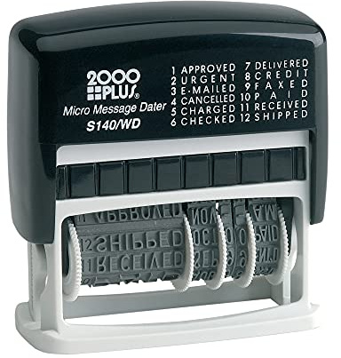 2000 Plus® 12-in-1 Micro Date and Message Stamp, 12 Phrases, 1-7/8 x 3/8 Impression Area, Black (010072)