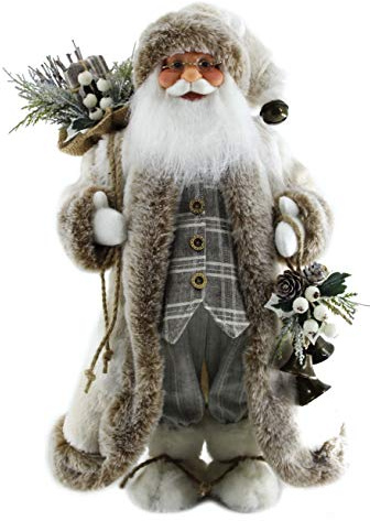Windy Hill Collection Hazel Taupe Cream Colored Furry Fluffy 16 Inch Santa Claus Standing Figurine Figure Decoration 160025