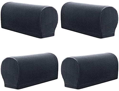 PBIEHSR Arm Rest Covers, Set of 4 Stretch Armchair Couch Armrest Chair Covers for Furniture Protector, Anti-Slip Sofa Chair Arm Caps Spandex Polyester Slipcovers (Grey)
